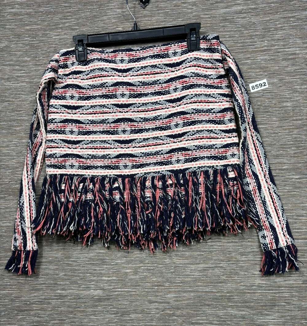 Parker Wool Blend Tweed Skirt Ribbon Tie Womens Size 2 Multicolor Fringe
